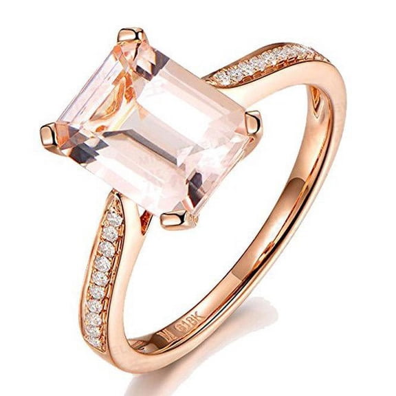 Limited Time Sale: Antique 1.25 Carat Peach Pink Morganite (emerald cut Morganite) and Diamond Engagement Ring in 10k Rose Gold
