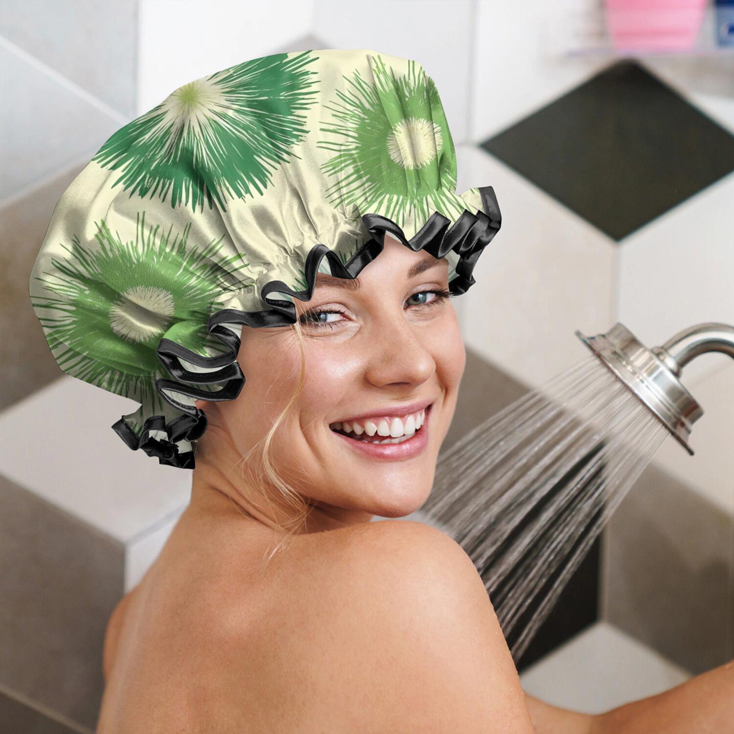 Shower Caps,Green Tie Dye Waterproof Shower Cap for Women 4 Pieces,Double Reusable Hair Cover for Shower PEVA Elastic Stretch Hem