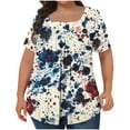 thumbnail image 2 of Frostluinai Plus Size Summer Tops for Women Short Sleeve Square Neck Funny Shirts Tunic Trendy Graphic Tees Casual Pleated Y2k Blouses, 2 of 5