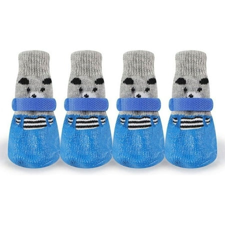 4pcs/Set Waterproof Dog Boots Shoes Anti-Slip Pet Cat Rain Boots Footwear Breathable Cat Socks Booties Puppy Paw Protectors for Small Animal(M Blue)