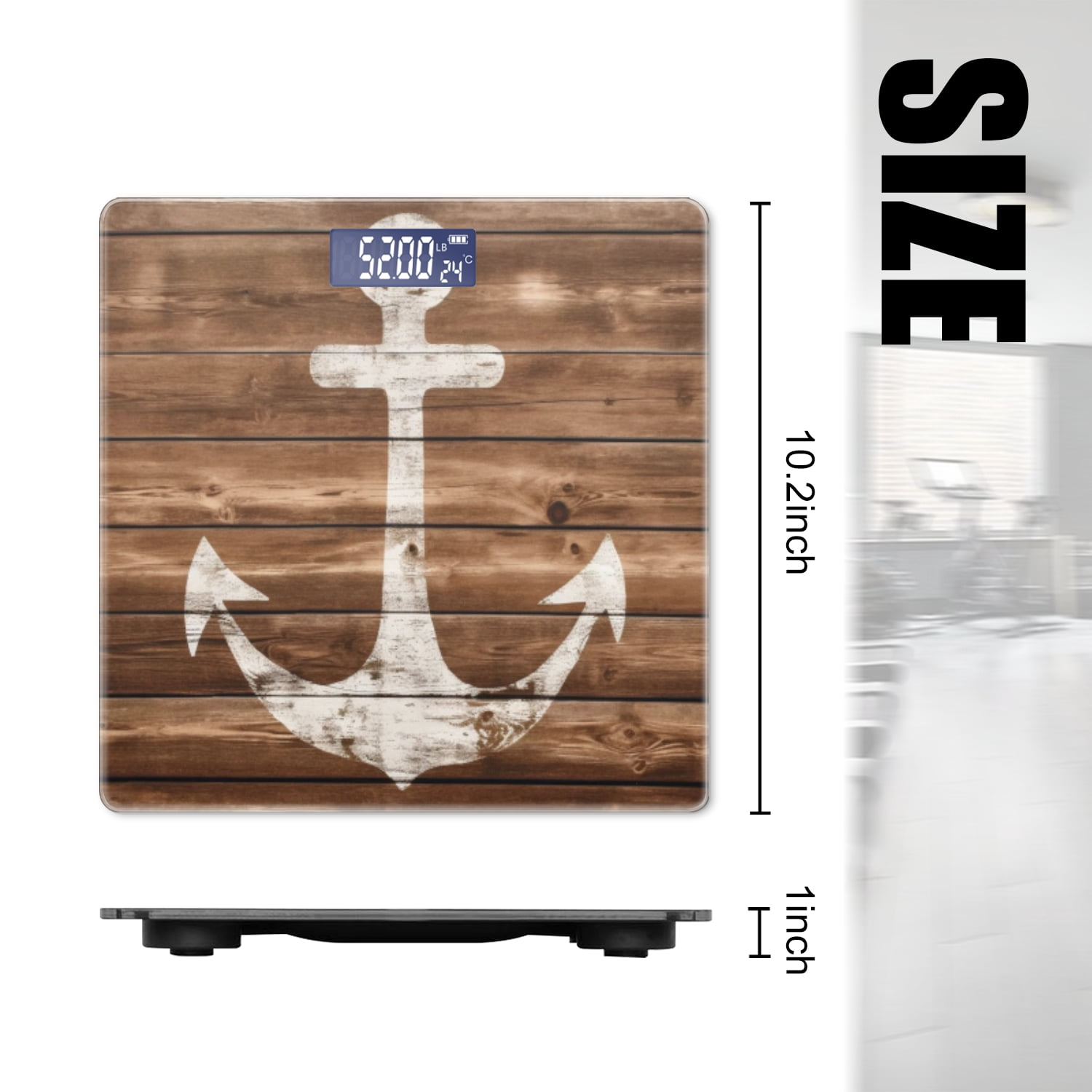 Bathroom Scale, Highly Accurate Digital Body Scale,Precisely Measures Weight up to 400 lbs-Wooden Background With Anchor