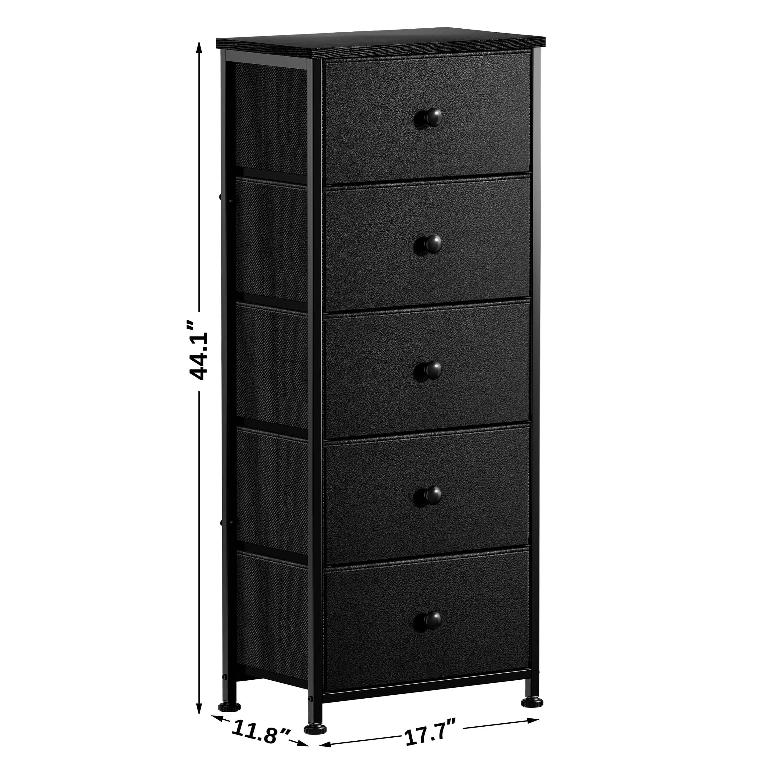 GUNAITO 5 Drawer Dresser for Bedroom Tall Narrow Chest of Drawers Fabric Storage Dresser for Adults,Black