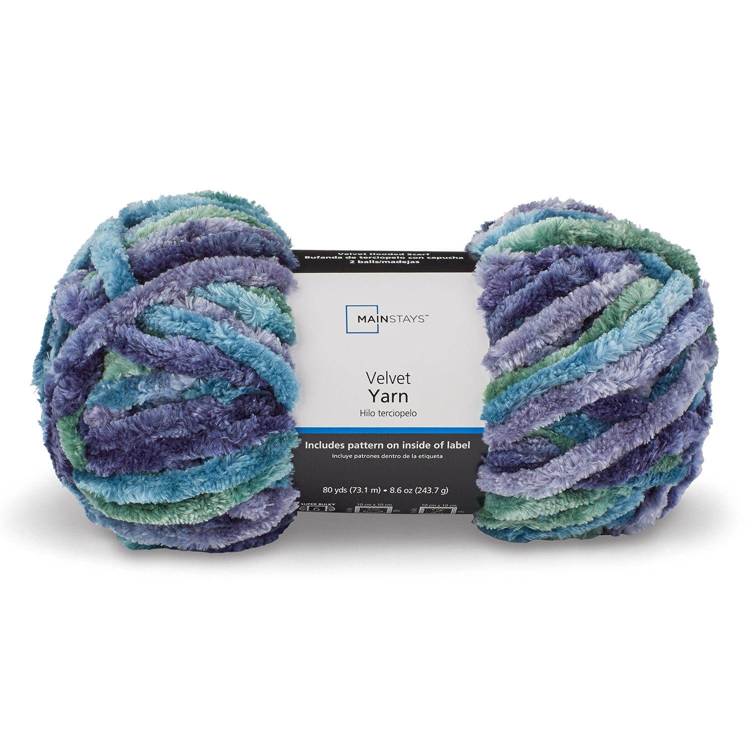 Mainstays Velvet Yarn, 80 yd, Multi Blue, 100% Polyester, Super Bulky, Pack of 3