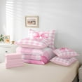 thumbnail image 6 of Castle Fairy Cute Ribbon Bow Twin Bedding Sets,Pink White Checkered Bedding Comforter Set, 6 of 8