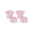 thumbnail image 2 of Loicainy Toddler Baby Girl 2Pcs Waffle Outfits Set 3 6 12 18 24 Months 2T 3T 4T Short Sleeve Half Button-up Crew Neck T-shirt and Shorts Summer Clothes Set, 2 of 9