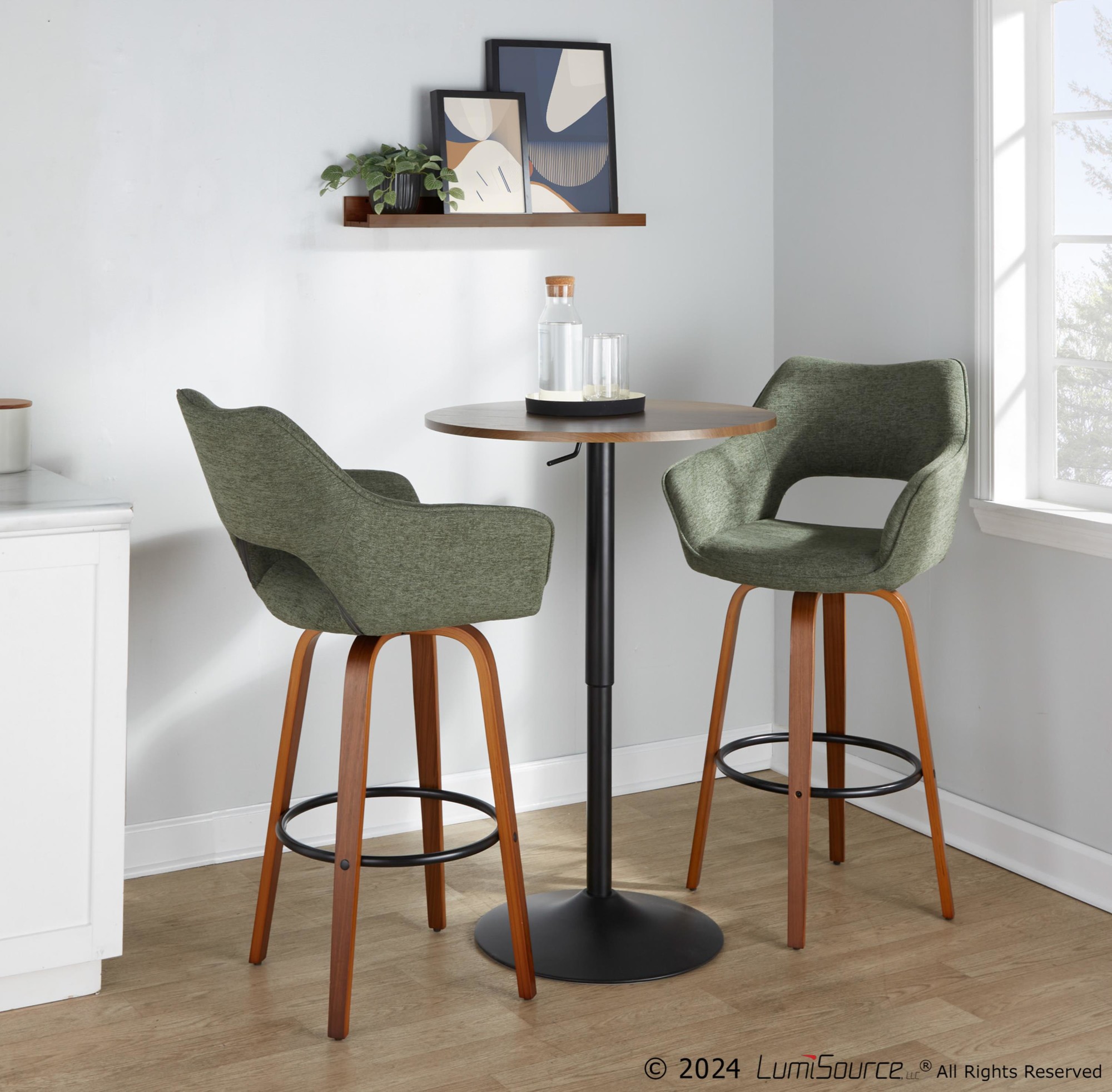 Mustang 30" Fixed-Height Barstool Set of 2, Bar Stools Swivel, Bar Chairs, Swivel Bar Stools Set of 2 with Back, Bar Stools for Kitchen Island (Green Fabric)