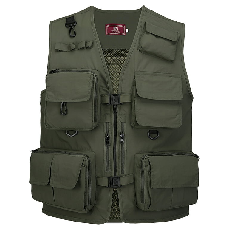 Hotian Fishing Vest Jcket for Men and Women Quick-Dry Outdoor Cargo Utility Vests with Multi-Pocket for Travel Work Photography Army Green XL, Men's