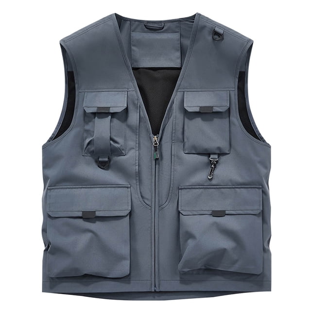 V Cuello Tanque sin Mangas Chaqueta de Trabajo Color Sólido Multi Bolsillo Abrigo para los Hombres, Moda Casual Chaleco de Utilidad