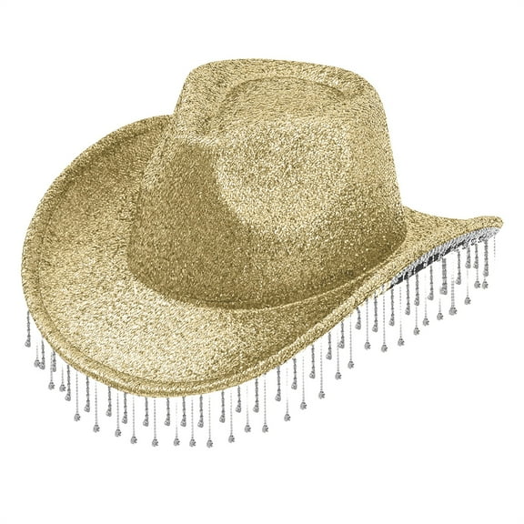 ZSQDM Cowboy Hat for Women and Men Women's Hat Elegant And Light Hat With Shiny Tassel Cowboy Hat Wide Brim Tassel Dating Hat Womens Western Cowboy Hat，