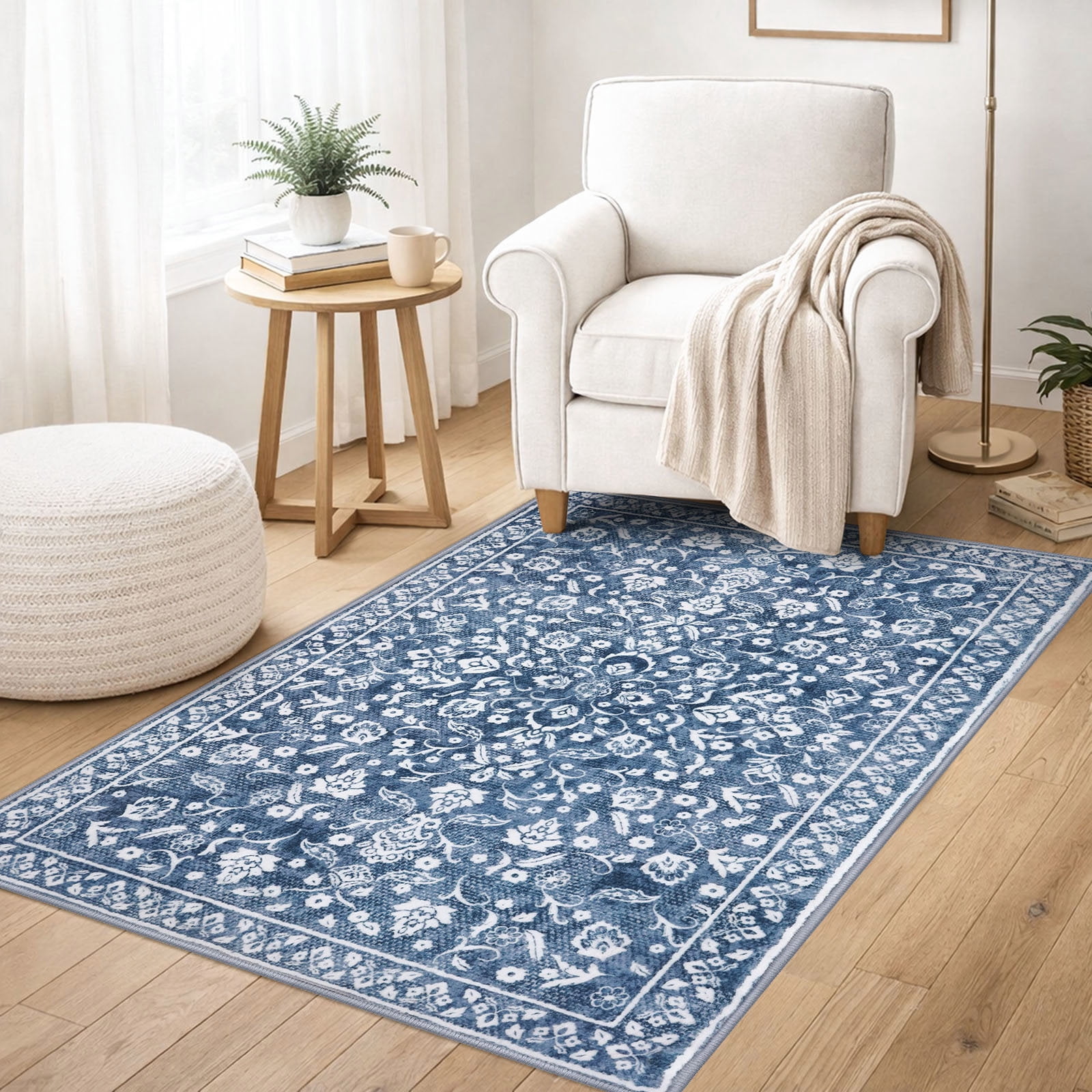 GLATTICE Entryway Rugs 3x5 ft Washable Area Rug Super Soft Rug Non Slip Rubber Backed Entry Rug for Kitchen Bedroom Office Living Room, Blue