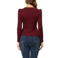 thumbnail image 3 of INSPIRE CHIC Women's Casual Round Neck Puff Long Sleeve Button Decor Peplum Blouse L Red, 3 of 5