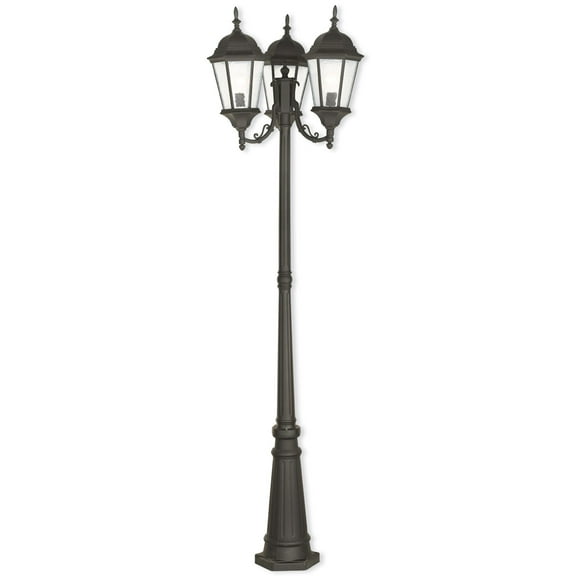 3 Light TBK Outdoor Post Light with Clear Water Glass Shade backed with Cast Aluminum material for patio, front porch, entryway and more