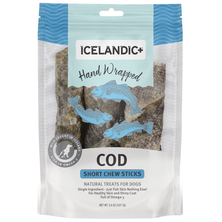 Icelandic Cod Skin 5 Short Hand Wrapped Dog Chew Stick 3-Pack 2.8-oz Bag