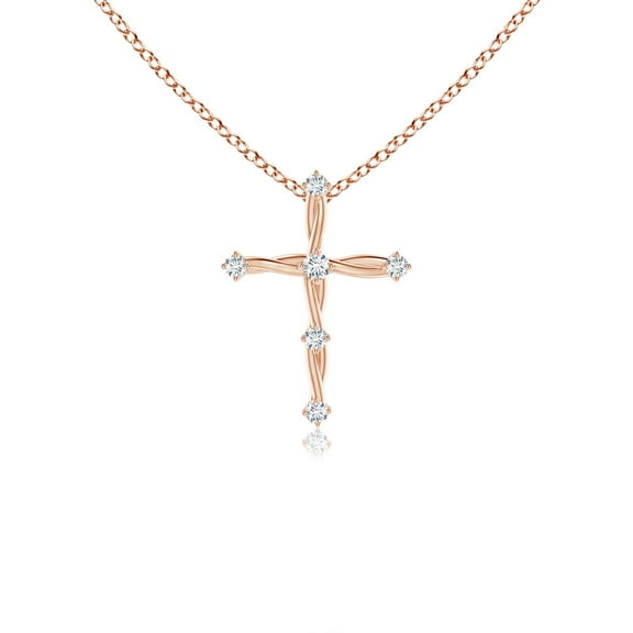 ANGARA Natural Diamond Braided Cross Pendant in 14K Rose Gold for Women (Size-1.85mm| Color-G| Clarity-VS2) | April Birthstone, Anniversary, Jewelry Gift for Women | Natural Diamond Necklace