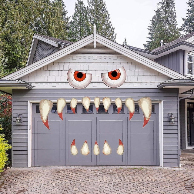 Decoración de cara de monstruo de Halloween al aire libre, colmillos de ojos grandes arcos de decoración de puerta de garaje de Halloween Do Feliz Sencillez