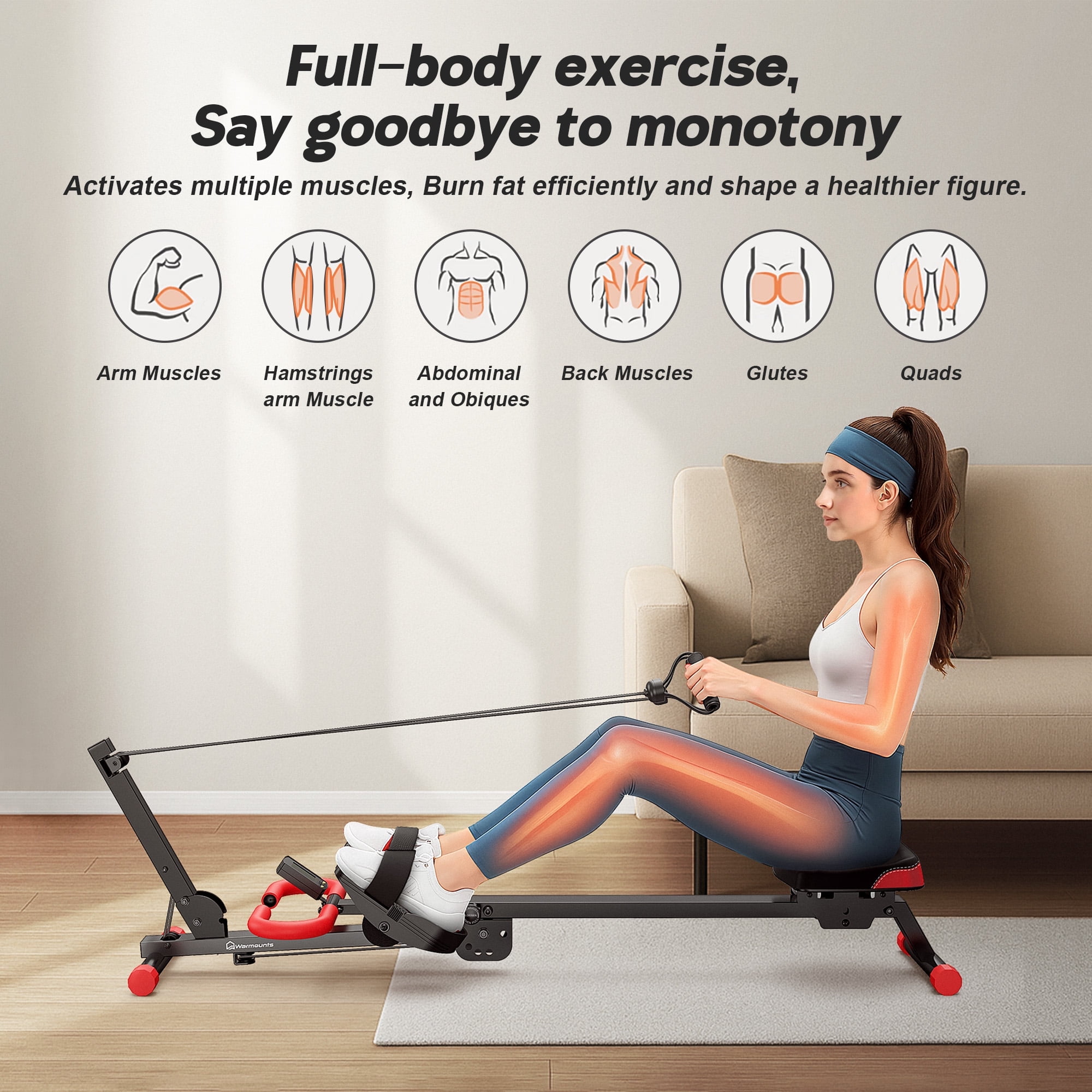 Warmounts 4-in-1 Foldable Rowing Machine with LCD Monitor photo 8