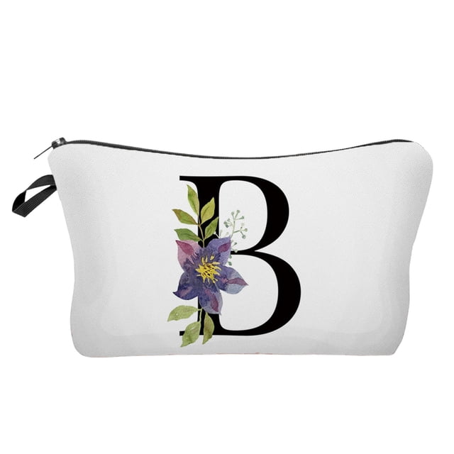 Yhmxh Bolsa de maquillaje con letras y flores, bolsa de cosméticos con letras y alfabeto, bolsa de maquillaje con iniciales, regalo de cumpleaños para mujeres, mamás, amigas, novias, damas de honor.