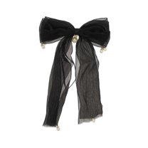 Unique Bargains 1 Pc Elegant Forged Long Ribbon Bow Hair Clips Black