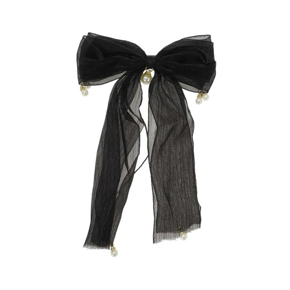 Unique Bargains 1 Pc Elegant Forged Long Ribbon Bow Hair Clips Black