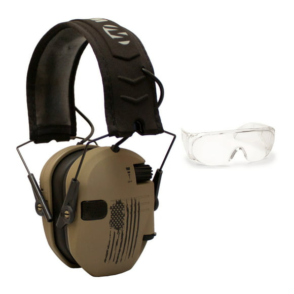 Walkers Razor Shooting Muffs (Distressed Flag) with OTG Shooting Glasses Kit