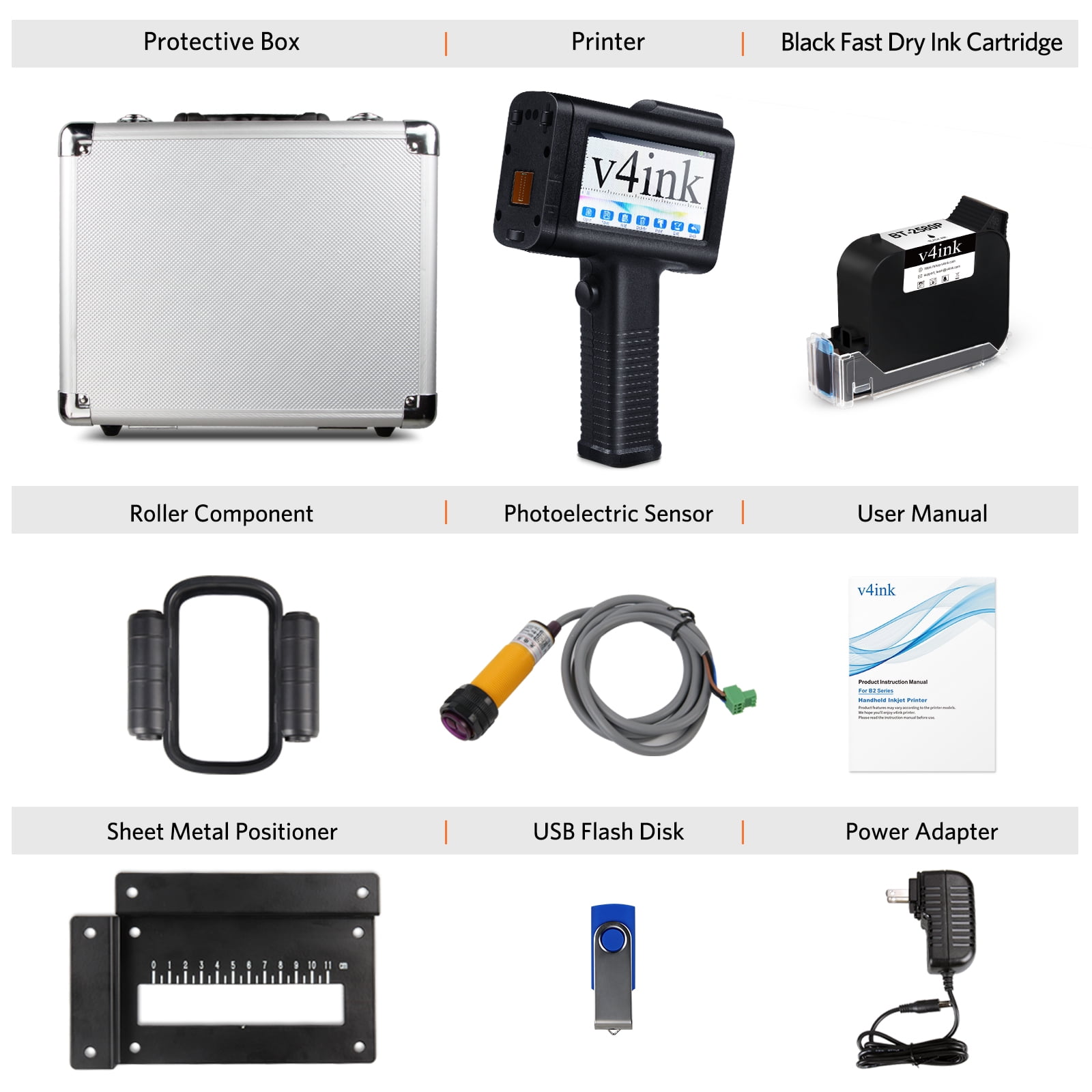 v4ink BT-HH6105B3 Portable Handheld Inkjet Printer labeler Coding Machine Print Height 0.09-0.5 inch for Barcode QRCode Text Date Logo Picture