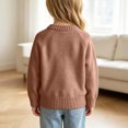 thumbnail image 3 of Spazoro Girls Crew Neck Knit Sweater, Long Sleeve Breathable Solid Color Warm Pullover Tops for Daily Layering Brown Size 2-3T, 3 of 9