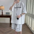thumbnail image 3 of Conjunto de camiseta y pantalones cortos para hombre para correr, con letras, para correr, color blanco, novedad en camisetas y tops, conjunto de pantalones cortos para hombre, ropa de verano, manga c, 3 of 5