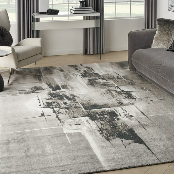 Nourison Twilight Abstract Grey/Ivory/Black 9'9" x 13'9" Area Rug, (10x14)