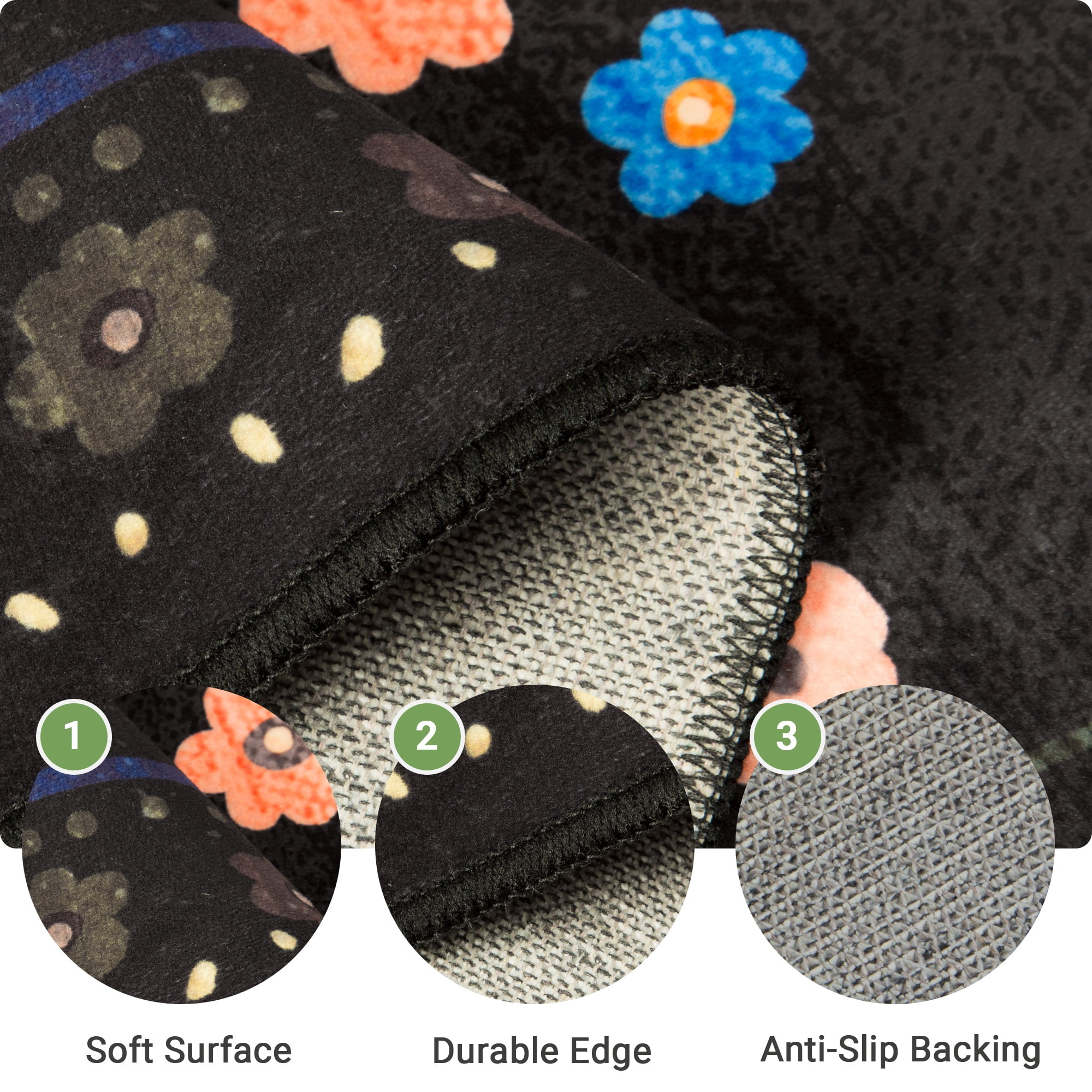 NewBuros 5'x7' Area Rugs, Boho Non Slip Washable Rugs for Living Room, Stain Resistant Soft Low Pile Indoor Floral Carpet for Bedroom Dining Room Office, Black