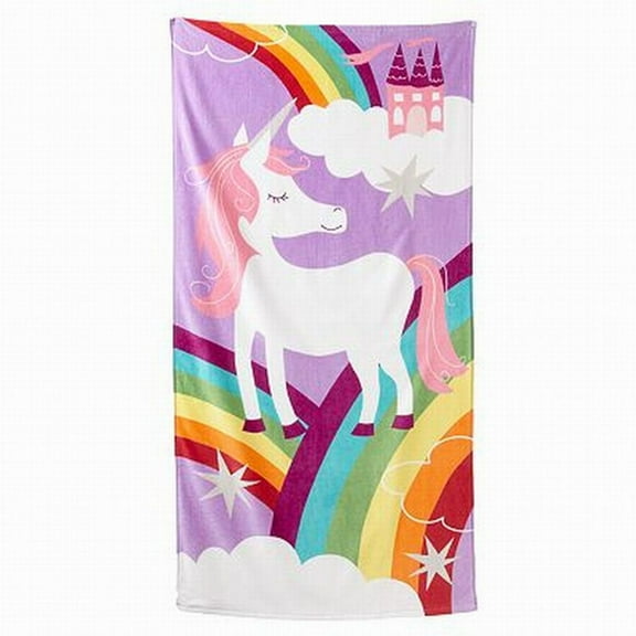 Unicorn & Rainbow Plush Cotton Velour Beach Towel 30x60