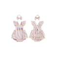 thumbnail image 2 of BemeyourBBs Newborn Baby Girl Summer Clothes Plaid Gingham Romper One Piece Outfit Lace Trim Ice Cream Embroidery Square Neck Fly Sleeve Infant Bodysuits Jumpsuits Playsuit with Headband, 2 of 9