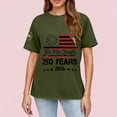 thumbnail image 4 of Only Moment USA Holiday Shirts Crew Neck Short Sleeve Women's Cotton and Linen Independence Day American Flag Floral Print Shirt Blackish Green,L, 4 of 6