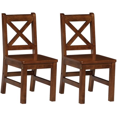 eHemco Solid Hard Wood X Back Kids Chair  Coffee  Set of 2