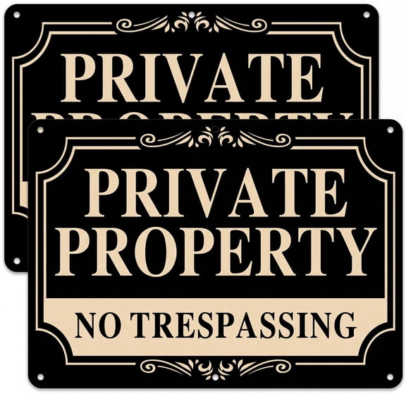 2 Pack No Trespassing Signs for Private Property, Heavy Duty 10x7 Inch Aluminum Metal Sign Reflective Fade Resistant, UV Protected Outdoor Indoor, Black