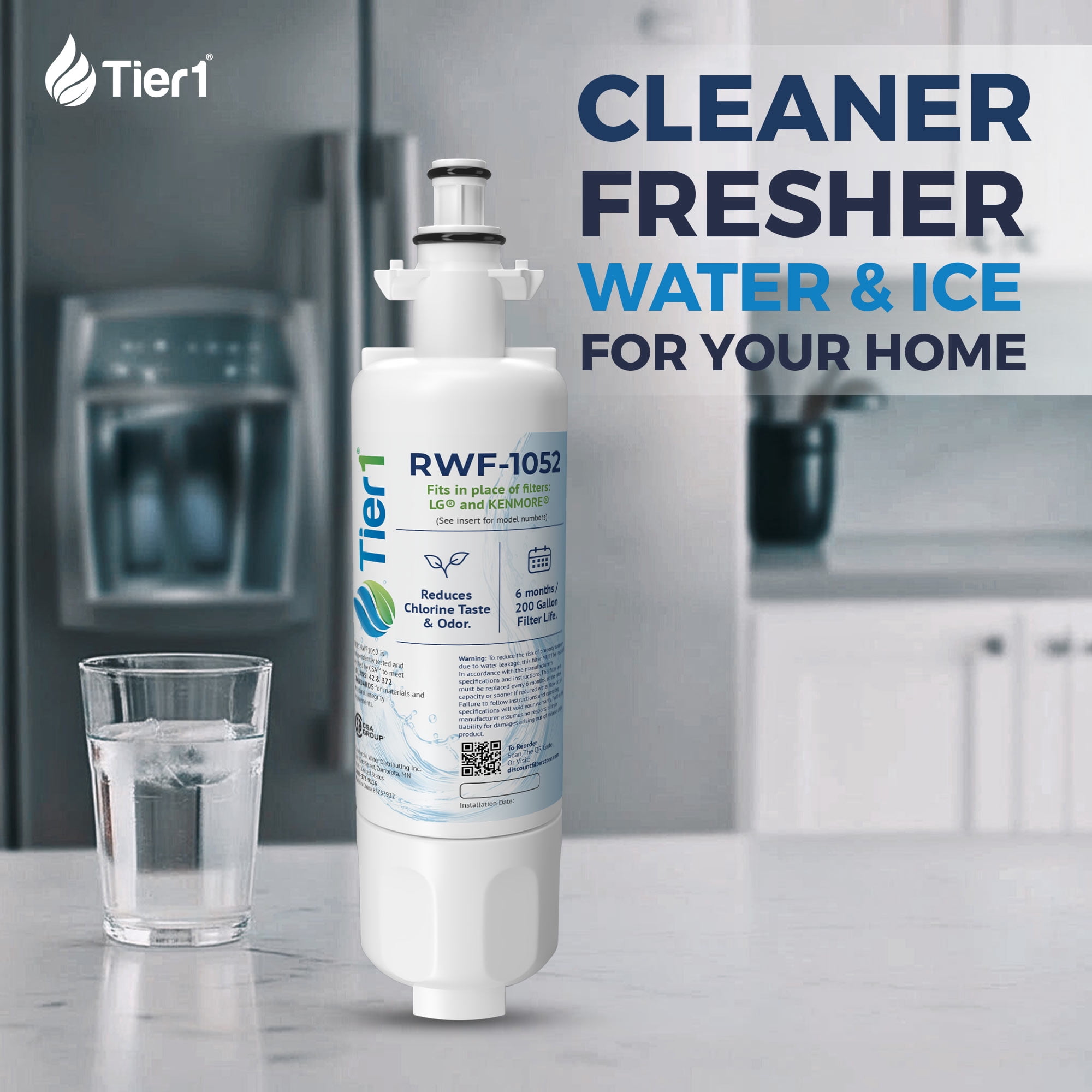 Tier1 RWF1052 ADQ36006101 Refrigerator Water Filter | Replacement for LG LT700P & Kenmore 9690 Fridge Filter - Up to 24 Months Supply | Easy Install | Odor Control | Great Tasting Water (4-pk)