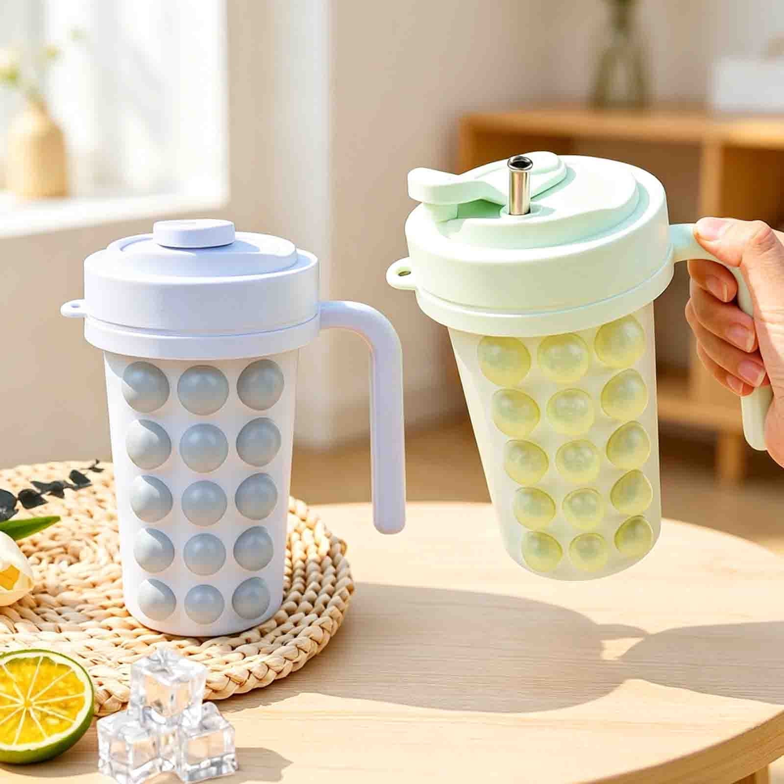 Silicone Ice Tray with Water Bottle and Straw Cup - Fast Press Ice Maker for Cold Drinks, Silicone Ice Mold with Stainless Steel Inner Container