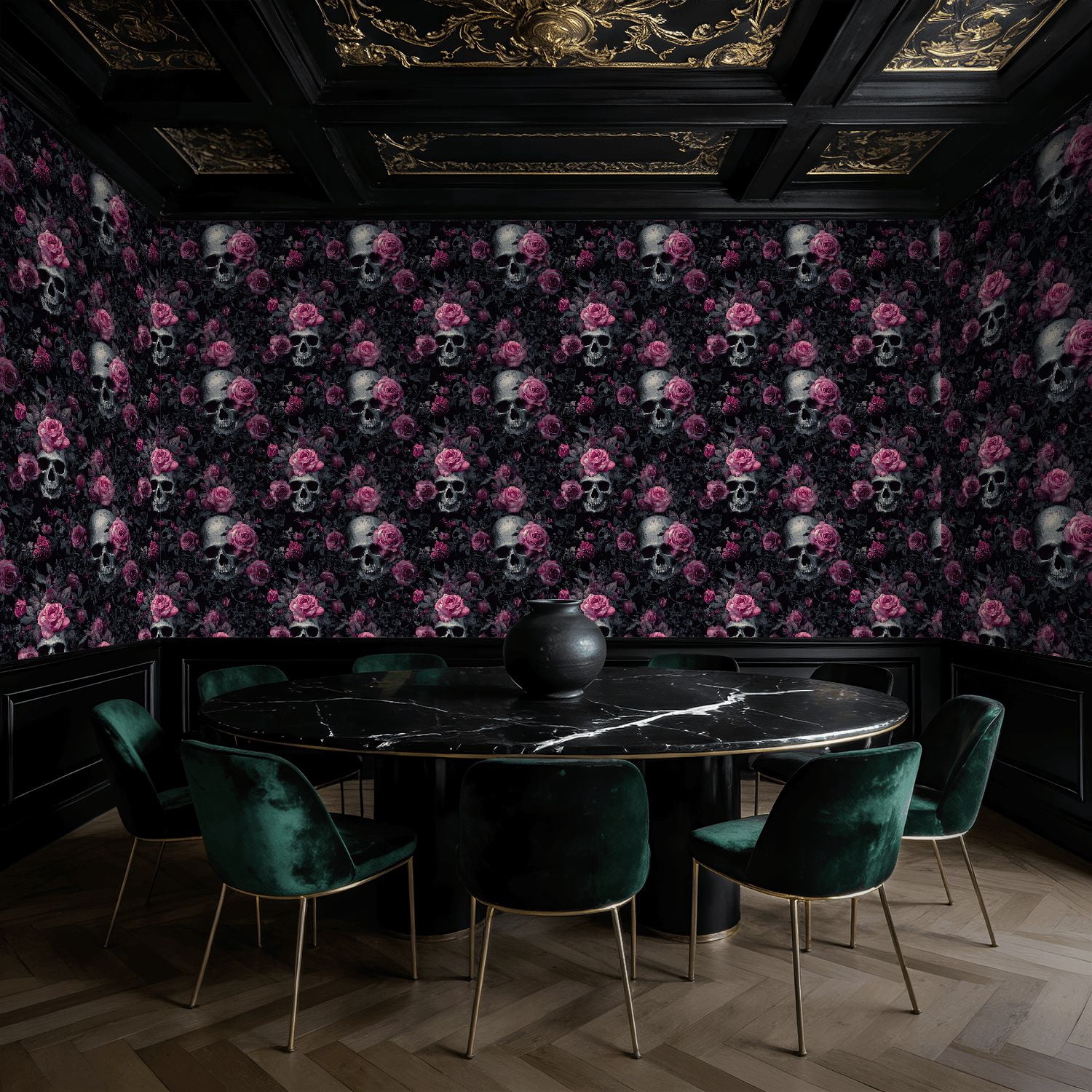 Boho Peel and Stick Wallpaper Gothic Skull Roses Dark Floral Wall Mural 17.7in x 9.8ft Self Adhesive Removable Wall Paper Renter Friendly Wallpaper for Bedroom Kitchen Farm