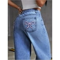 thumbnail image 5 of ZANKLEY Women Bowknot Embroidery Y2k Jeans Straight Leg Boyfriend Denim Pants, 5 of 12