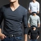 thumbnail image 3 of Mens Long Sleeves Muscle V Neck Slim Blouse Activewear Tops Tee Undershirt, 3 of 8