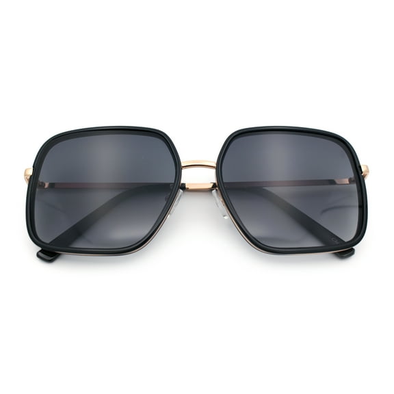 Womens Chic Oversize Double Rim Rectangle Butterfly Sunglasses Black Gold - Smoke