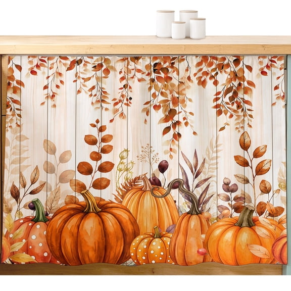 Fall Orange Pumpkins Small Cabinet Curtain 11''x13'', Thanksgiving Autumn Vintage Leaves Bathroom Sink Skirt for Kitchen Vanity Pedestal, Laundry Privacy Drape Waterproof Dishwasher Curtains