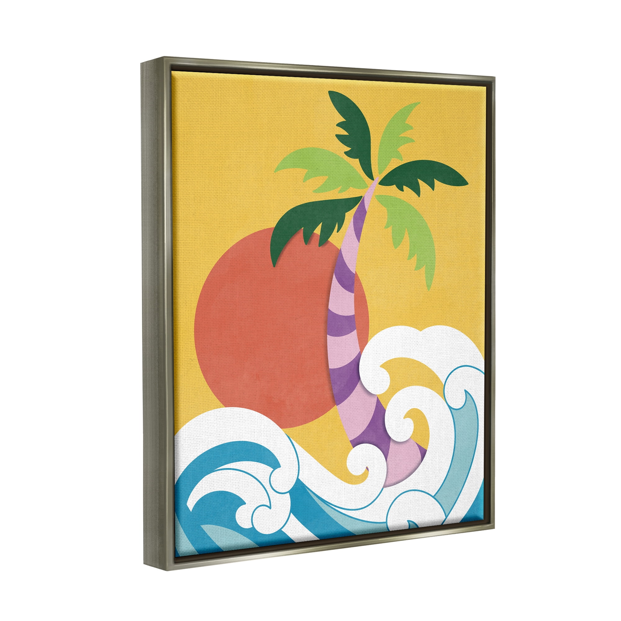 Stupell Industries Modern Tropical Waves Nature Painting Gray Floater Framed Art Print Wall Art, 17 x 21