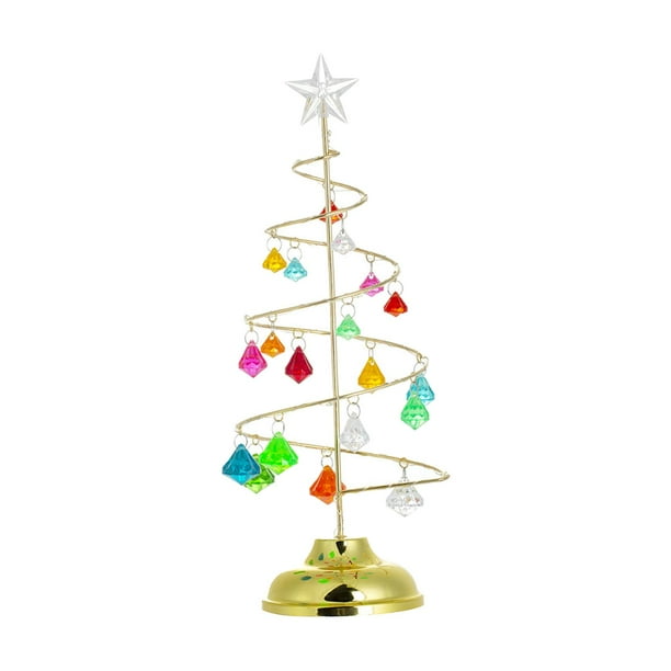 Árbol de Navidad con adorno de estrella brillante, funciona con pilas, acrílico y metal. 26 cm alto