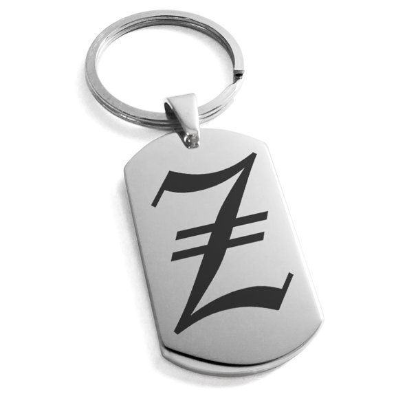 Stainless Steel Letter Z Initial Old English Monogram Engraved Engraved Dog Tag Keychain Keyring