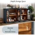 thumbnail image 4 of GZXS Storage Sideboard with 4 Arched Glass Doors & Adjustable Shelves, Handleless Design Floor Buffet Cabinet for Home Organization, 57.7"L x 14.8"W x 31.9"H, Navy, 4 of 9