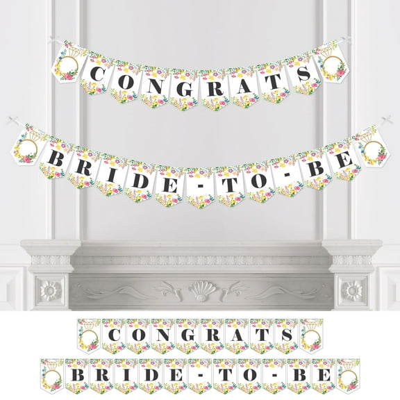 Big Dot of Happiness Wildflowers Bride - Boho Floral Bridal Shower and Wedding Party Bunting Banner - Party Decorations - Congrats Bride-To-Be