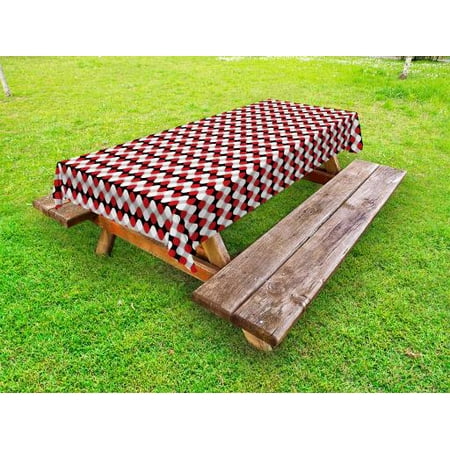 

Geometric Outdoor Tablecloth Curved Lines with Bicolor Oval Shapes Abstract Flow Themed Pattern Decorative Washable Fabric Picnic Table Cloth 58 X 84 Inches Vermilion Grey White by Ambesonne