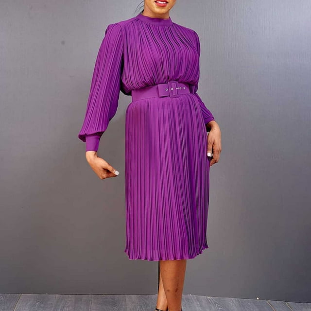 pstuiky Robes pour Filles, Mode Femmes Robe Chemise à Col Rond Manches Longues Bandage Taille Haute Robes de Soirée Économies d'Été