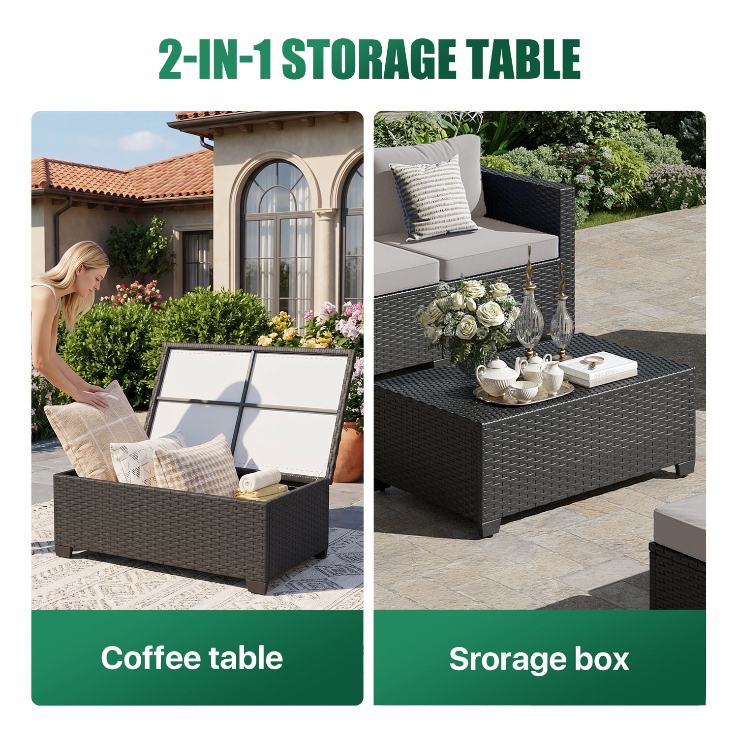 ClouddWell 7 Seat Outdoor Patio Furniture Set, Patio Conversation Sets with Thick Waterproof Cushions & Storage Coffee Table(Grey)