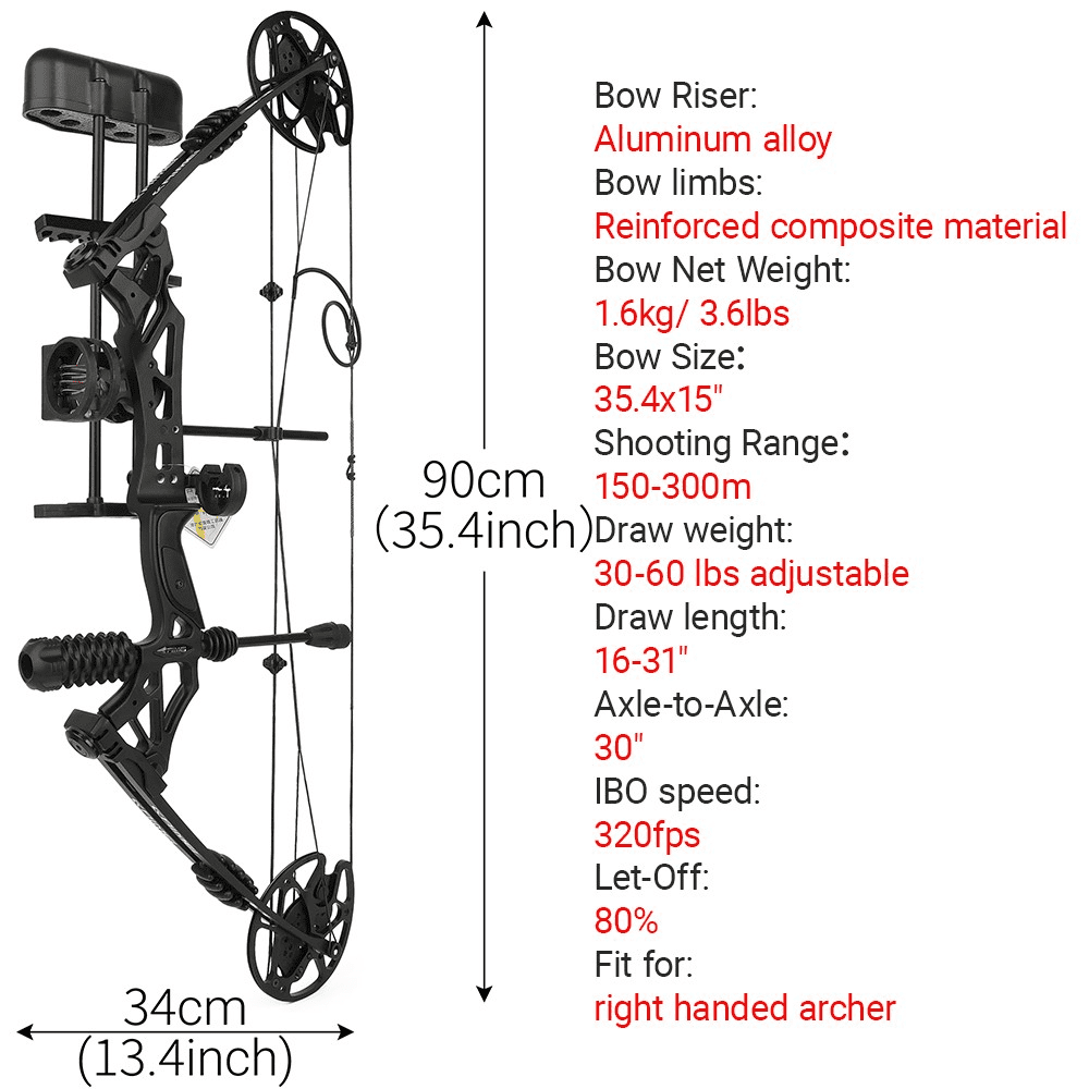 Compound Bow Kit 30-60lbs Adjustable, 320FPS, Full Accessory Set